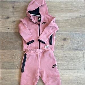 Nike Pink Hooded Sweatshirt and Joggers Set with Black Trim